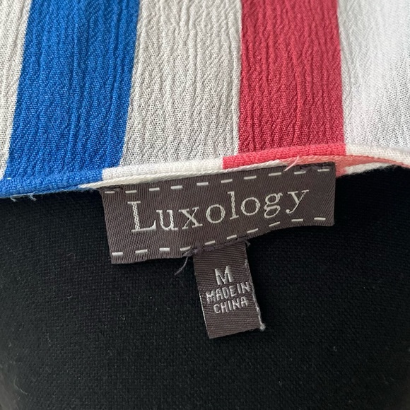 Luxology* Fun Multicolored Striped Color Block Tie Front Blouse || Size Medium - Picture 2 of 4
